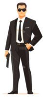 A man in a black suit holding a handgun, a depiction of a security guard. png
