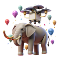 elegant minimalist Drone Monitoring Elephant Herd Side View Transparent Background high quality png