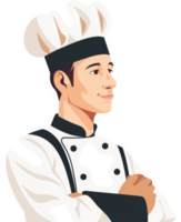 A confident chef in professional uniform, profile view. png