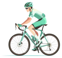 A cyclist in mint green attire, pedaling a road bike. png