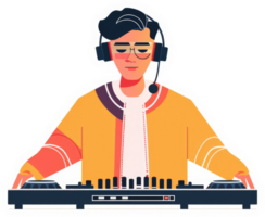 A young dj operating a professional dj equipment. png