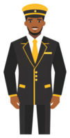 A smiling african american man in a formal black uniform with gold accents. png