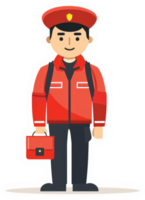 A friendly character in red uniform holding a satchel. png