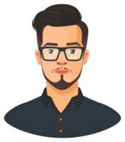 A stylized illustration of a man with glasses and a goatee. png