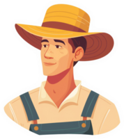 A smiling farmer in a straw hat and overalls. png