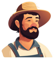 A stylized illustration of a farmer with a straw hat and beard. png