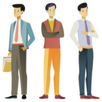 Three business men in formal attire, displaying different color palettes. png