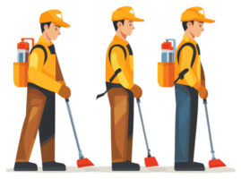 Pest control workers demonstrating proper pesticide application technique. png