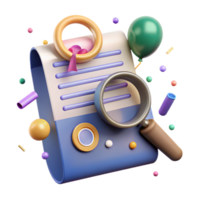 vibrant artistic Document Review Magnifying Glass and Paper Cutout original png