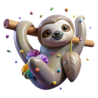 vibrant artistic Endangered Sloth Hanging From Dead Branch Isolated Dark Background high quality png