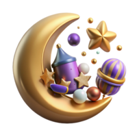 beautiful contemporary Eid Mubarak Crescent Moon and Stars Isolated genuine png