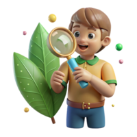 wonderful artistic Boy Examining Leaf with Magnifying Glass Transparent Background high quality png