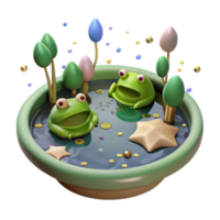 serene rustic Farm Pond with Frogs Isolated Realistic Style high resolution png