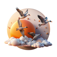 elegant rustic Flying Geese Migration Formation Isolated Sunset Clouds Transparent Background professional png
