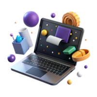 serene artistic Coding on Laptop Dark Mode Screen Isolated png