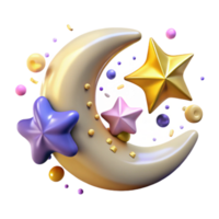 wonderful vintage Crescent Moon and Stars Isolated Element original png