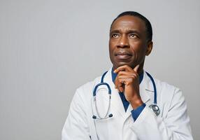 Doctor in Thinking Pose, with Stethoscope - Medical or Healthcare Presentation 1 photo