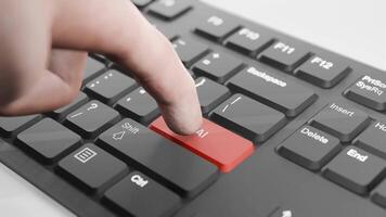 Hand About to Press Red AI Button on Black Keyboard, 3D Keyboard, Red AI Key Animation video