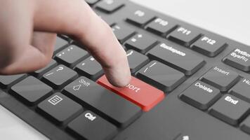 Hand About to Press Red Abort Button on Black Keyboard, 3D Keyboard, Red Abort Key Animation video