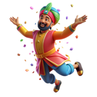 impressive modern Bhangra Dancer Energetic Movement Colorful Costume Transparent Background professional png