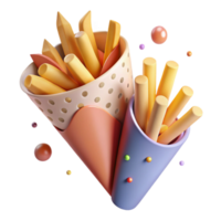 stunning minimalist French Fries in a Paper Cone Transparent Background detailed png