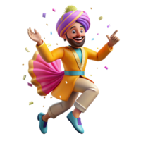 impressive artistic Bhangra Dancer Colorful Turban Cutout Dynamic Jump detailed png