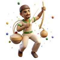 magnificent classic Brazilian Berimbau Player Capoeira Pose Isolated Element exclusive png