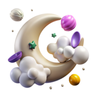 vibrant rustic Crescent Moon and Clouds Isolated Element authentic png