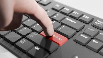 Hand About to Press Red Automation Button on Black Keyboard, 3D Keyboard, Red Automation Key Animation video
