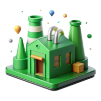 extraordinary classic Factory with Green Rooftop and Solar Panels Isolated Background png