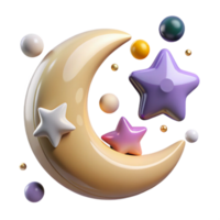stunning artistic Crescent Moon and Stars Isolated Element original png