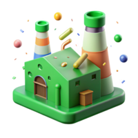 magnificent abstract Factory with Green Rooftop and Solar Panels Isolated Background original png