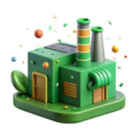 extraordinary creative Factory with Green Rooftop and Solar Panels Isolated Background high resolution png