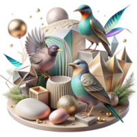 elegant artistic Habitat Restoration and Wildlife Recovery Transparent Background Birds in Restored Habitat premium png