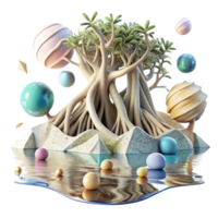 dramatic abstract Mangrove Roots and Water Reflection Isolated Element authentic png