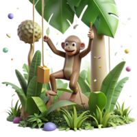elegant artistic Monkey Swinging Through Trees Jungle Background Transparent Background authentic png