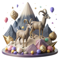dramatic classic Mountain Goats Grazing on Slope Cutout with Realistic Animals professional png