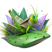 elegant artistic Invasive Grasshopper on Leaf Side View Isolated png