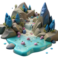vibrant vintage Mountain Stream with Rocks Cutout with Realistic Water Flow detailed png