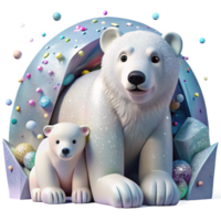 serene contemporary Polar Bear Cub Hiding Behind Mother Transparent Background high resolution png