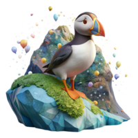 magnificent rustic Puffin on Cliff Cutout Ocean Background png