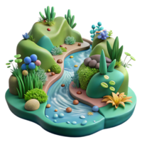 vibrant rustic Healthy River Ecosystem Cutout with Lush Vegetation Isolated png