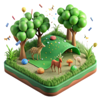 elegant rustic Green Field with Wildlife Isolated on Transparent Background png