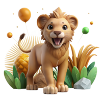 vibrant abstract Lion Cub Playful Pose Savannah Background Cutout authentic png
