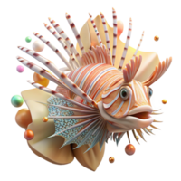 stunning rustic Lionfish Disrupting Coral Reef Side View Transparent Background high resolution png