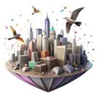 serene traditional Migrating Birds Over City Skyline Transparent Background high quality png