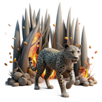 wonderful rustic Jaguar Walking Through Burned Forest Isolated high resolution png