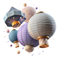 dramatic modern Obon Festival Paper Lanterns Floating in the Sky detailed png