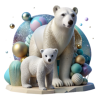 elegant abstract Polar Bear Cub with Mother Isolated detailed png