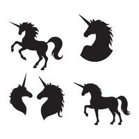 Compilation of unicorn shadow figures on a white background vector